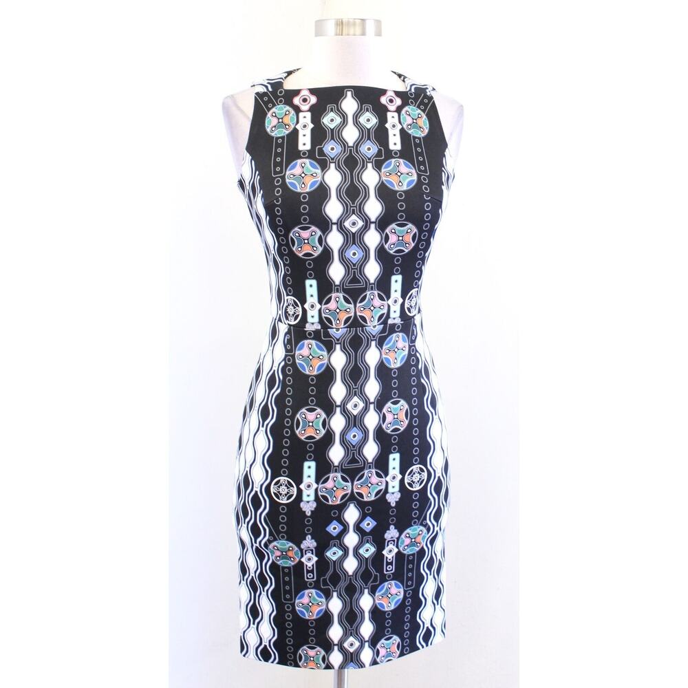 Peter Pilotto Black Multi Color Geometric Print Sheath Dress Size UK 8 US 4